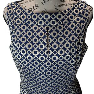 Lauren Ralph Lauren Navy Gold Geometric Jacquard Sheath Dress Size 12 Sleeveless